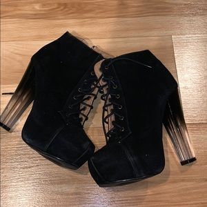 High heel black ankle booties